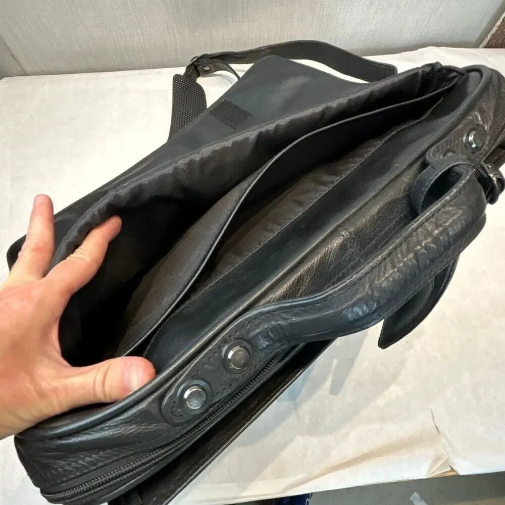 Vtg Hazel Leather Briefcase Shoulder Bag Laptop Computer Black Business Travel